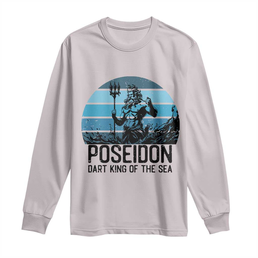 Ancient Greek Mythology Poseidon Dartist Long Sleeve Shirt Dart King Of The Sea Trident - Wonder Print Shop