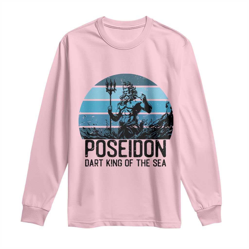 Ancient Greek Mythology Poseidon Dartist Long Sleeve Shirt Dart King Of The Sea Trident - Wonder Print Shop
