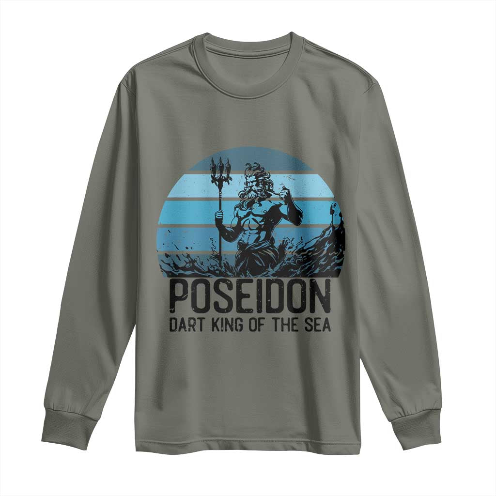 Ancient Greek Mythology Poseidon Dartist Long Sleeve Shirt Dart King Of The Sea Trident - Wonder Print Shop