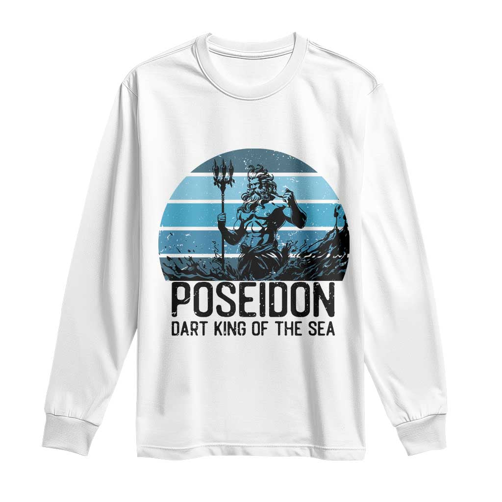 Ancient Greek Mythology Poseidon Dartist Long Sleeve Shirt Dart King Of The Sea Trident - Wonder Print Shop