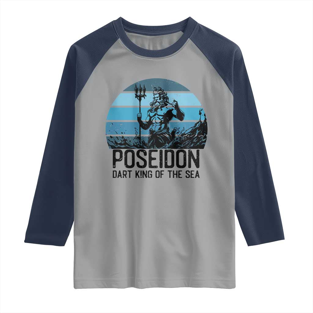 Ancient Greek Mythology Poseidon Dartist Raglan Shirt Dart King Of The Sea Trident - Wonder Print Shop