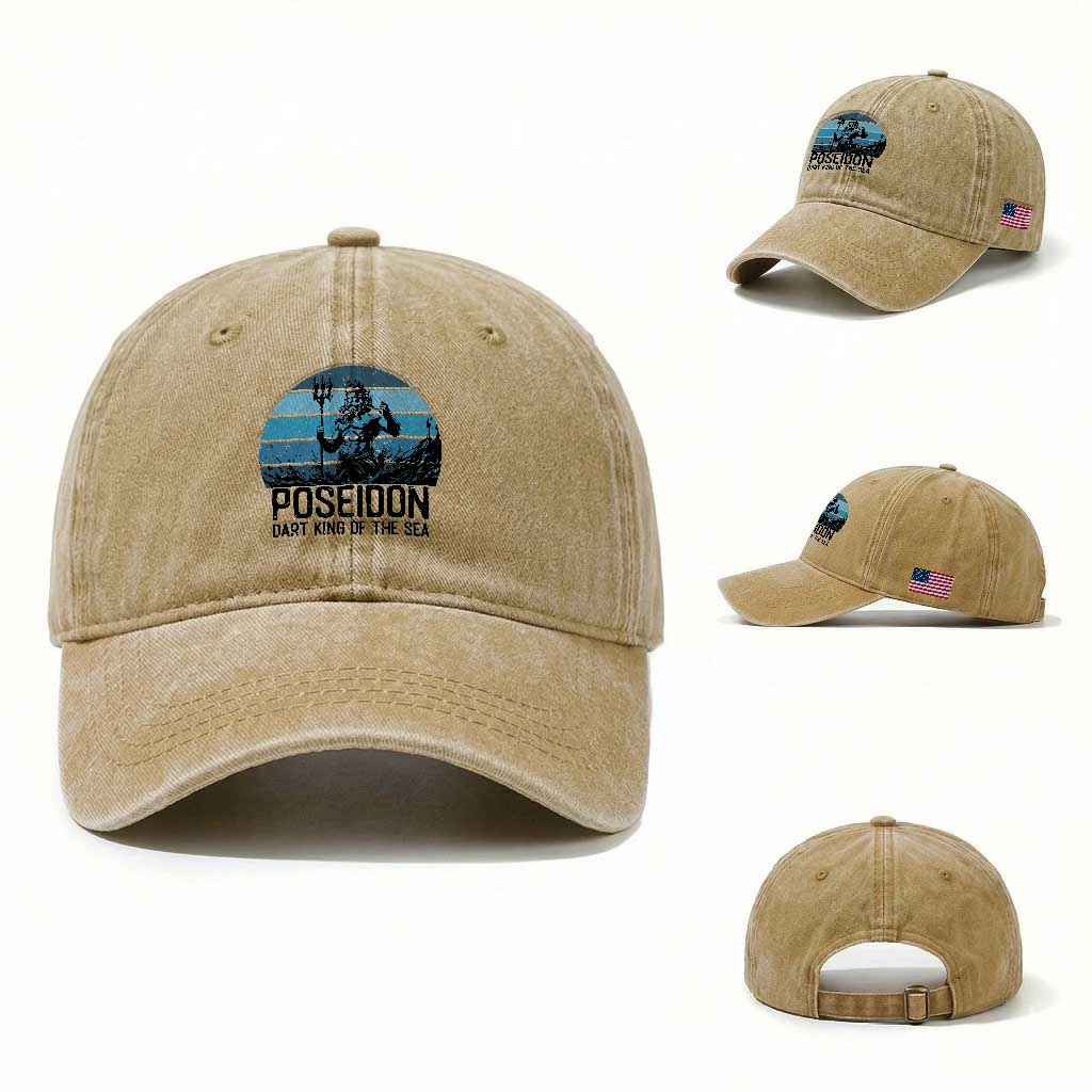 Ancient Greek Mythology Poseidon Dartist Washed Cotton Baseball Cap Dart King Of The Sea Trident