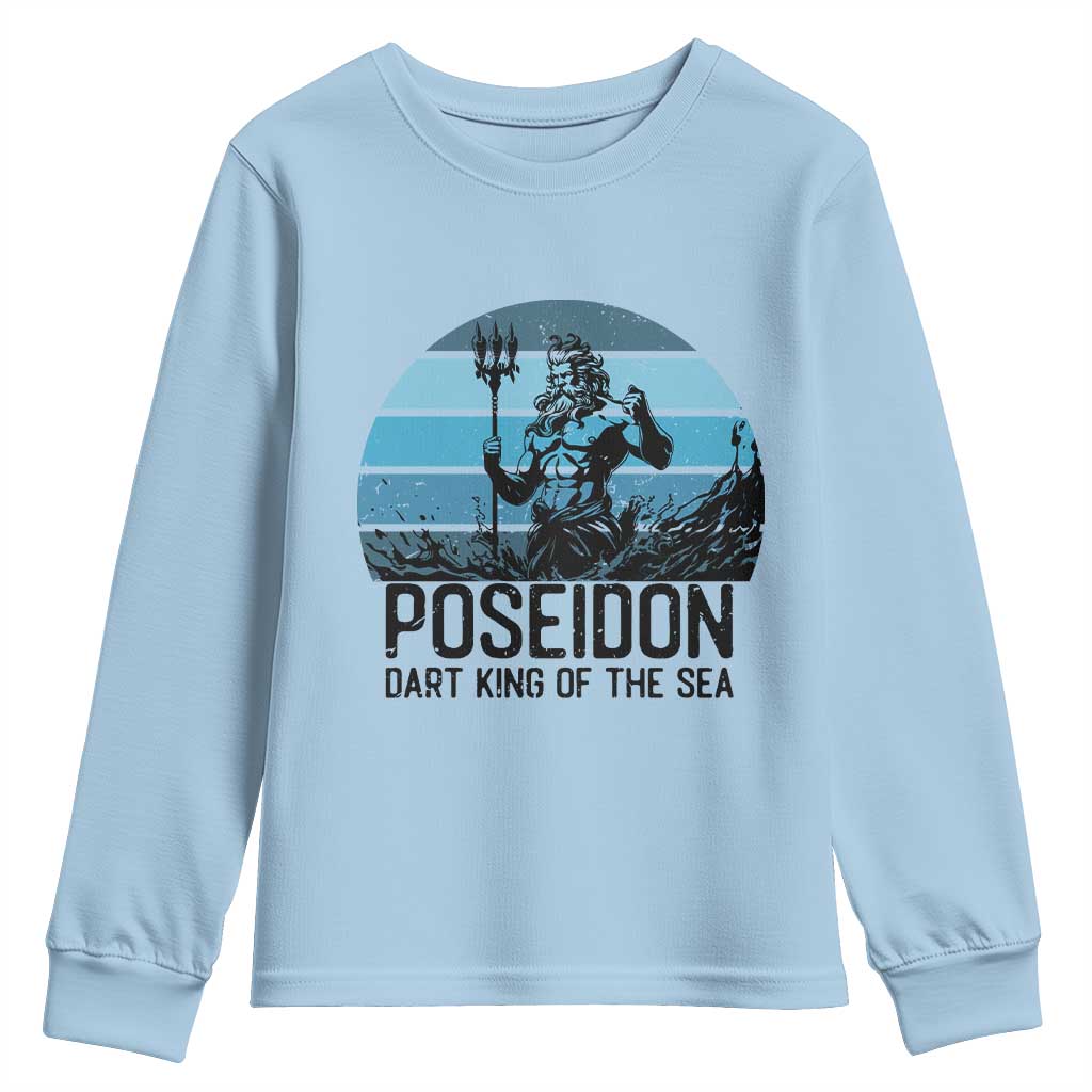 Ancient Greek Mythology Poseidon Dartist Youth Sweatshirt Dart King Of The Sea Trident - Wonder Print Shop