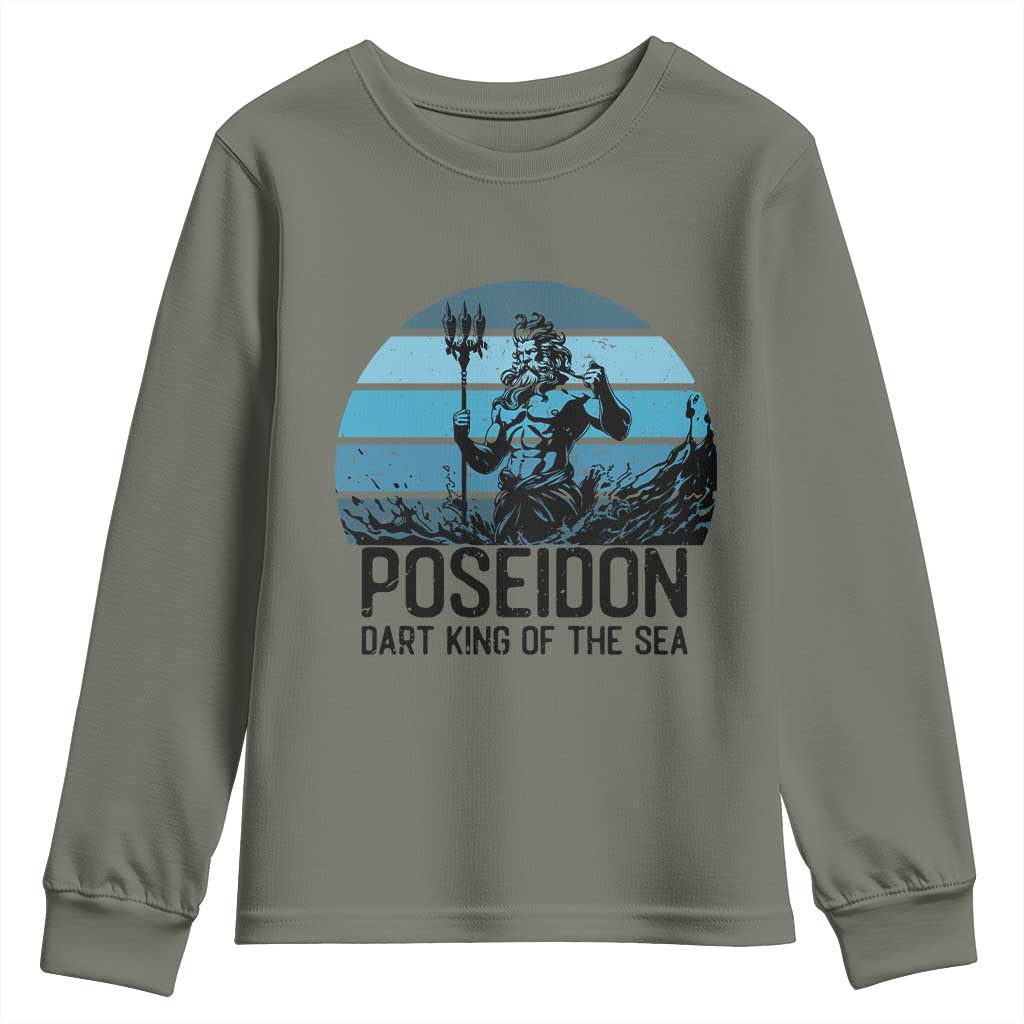 Ancient Greek Mythology Poseidon Dartist Youth Sweatshirt Dart King Of The Sea Trident - Wonder Print Shop