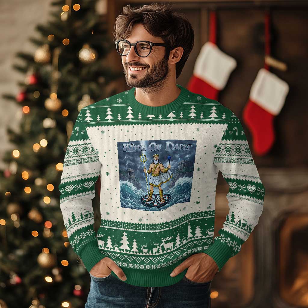 Greek Mythology Poseidon Dart Player Ugly Christmas Sweater King Of Dart Trident Thrower - Wonder Print Shop