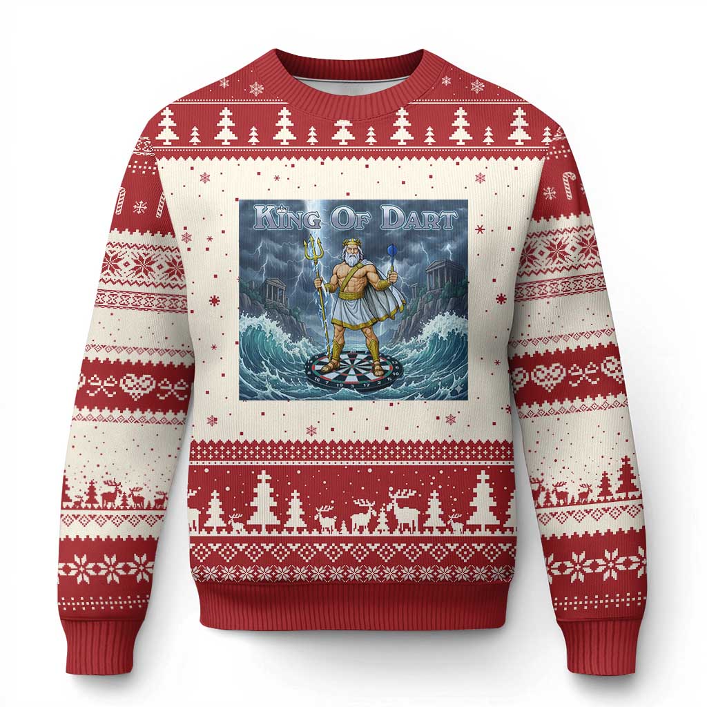 Greek Mythology Poseidon Dart Player Ugly Christmas Sweater King Of Dart Trident Thrower - Wonder Print Shop