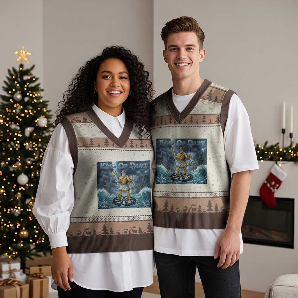 Greek Mythology Poseidon Dart Player V-Neck Knit Sweater Vest King Of Dart Trident Thrower - Wonder Print Shop