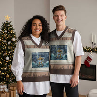 Greek Mythology Poseidon Dart Player V-Neck Knit Sweater Vest King Of Dart Trident Thrower - Wonder Print Shop