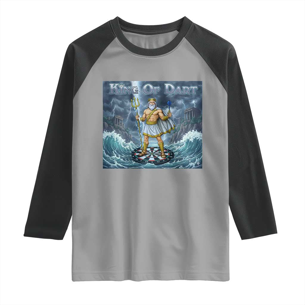 Greek Mythology Poseidon Dart Player Raglan Shirt King Of Dart Trident Thrower - Wonder Print Shop