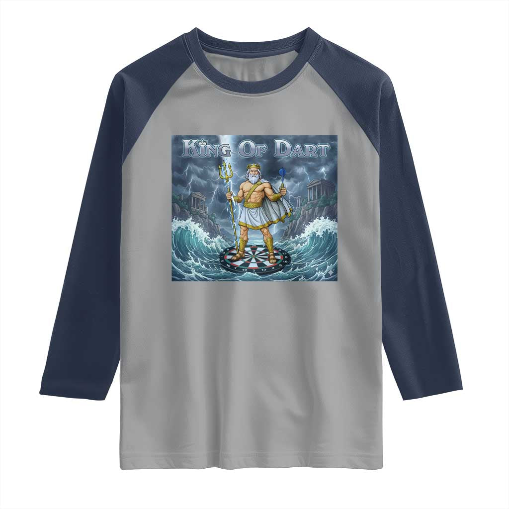 Greek Mythology Poseidon Dart Player Raglan Shirt King Of Dart Trident Thrower - Wonder Print Shop