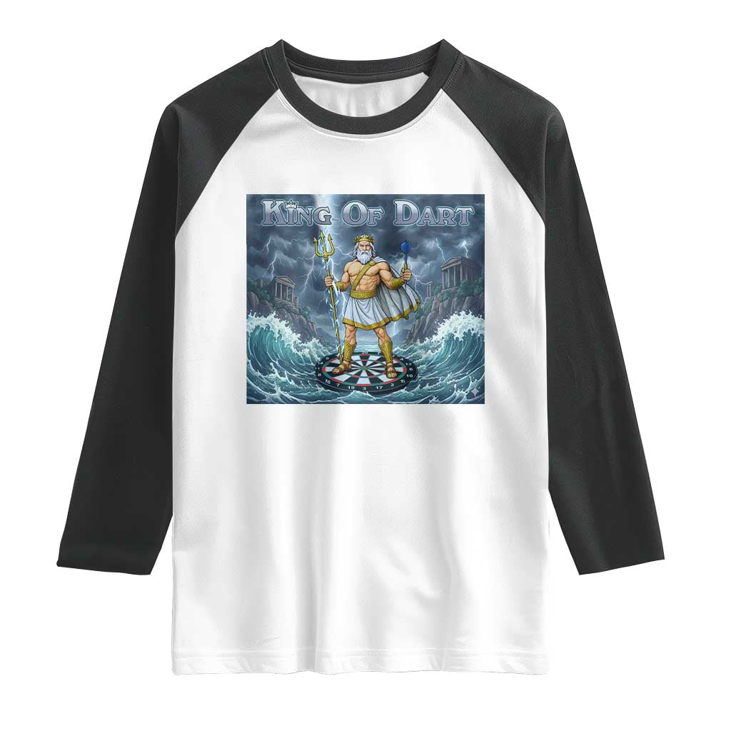 Greek Mythology Poseidon Dart Player Raglan Shirt King Of Dart Trident Thrower - Wonder Print Shop