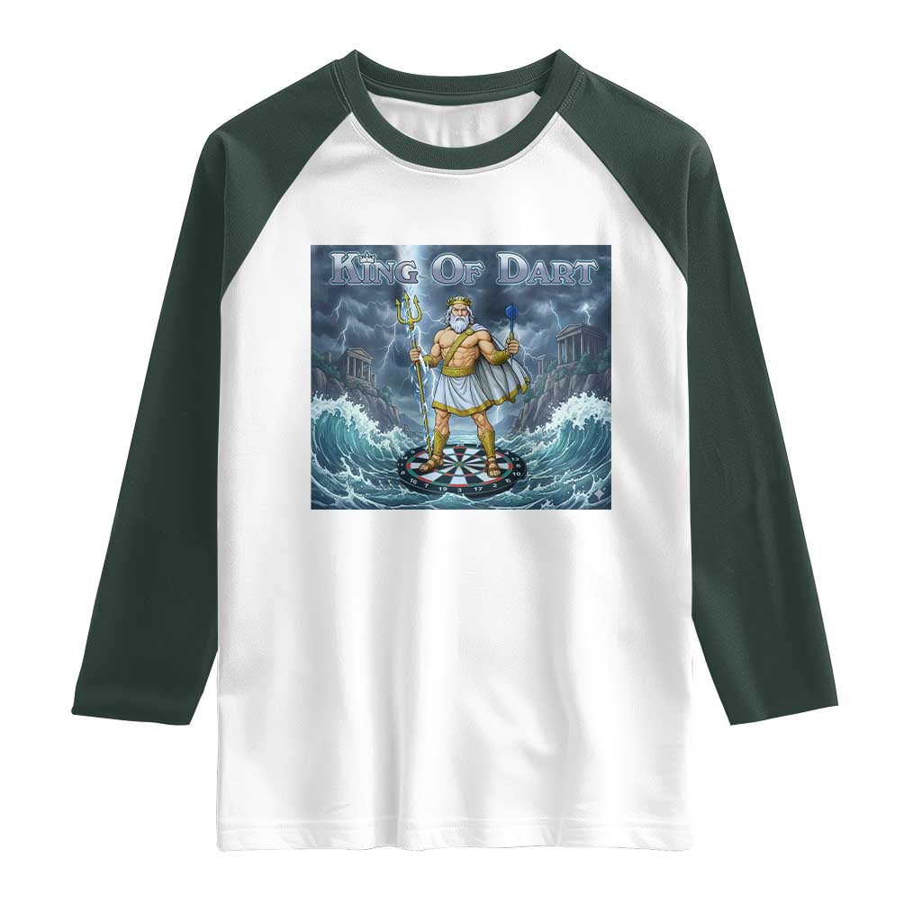 Greek Mythology Poseidon Dart Player Raglan Shirt King Of Dart Trident Thrower - Wonder Print Shop