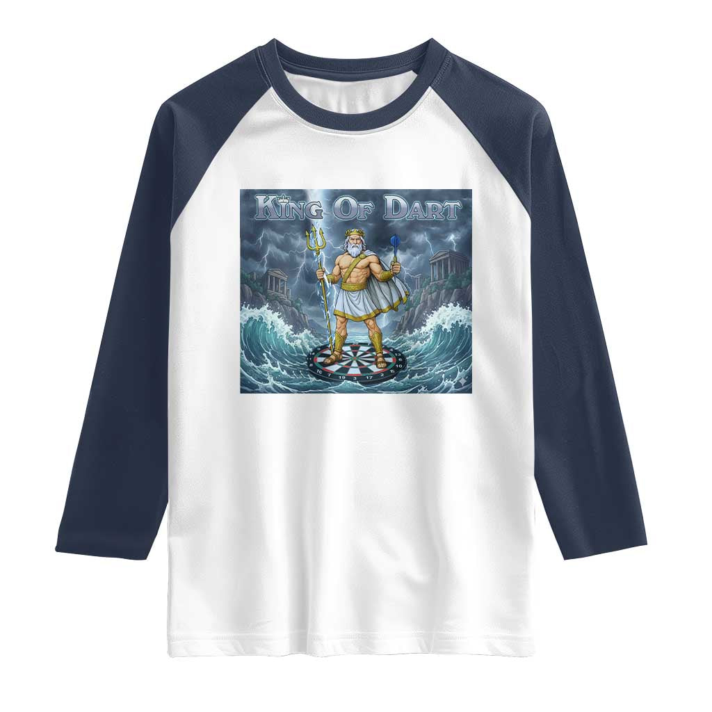 Greek Mythology Poseidon Dart Player Raglan Shirt King Of Dart Trident Thrower - Wonder Print Shop