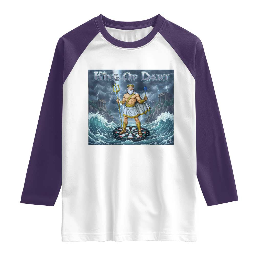 Greek Mythology Poseidon Dart Player Raglan Shirt King Of Dart Trident Thrower - Wonder Print Shop