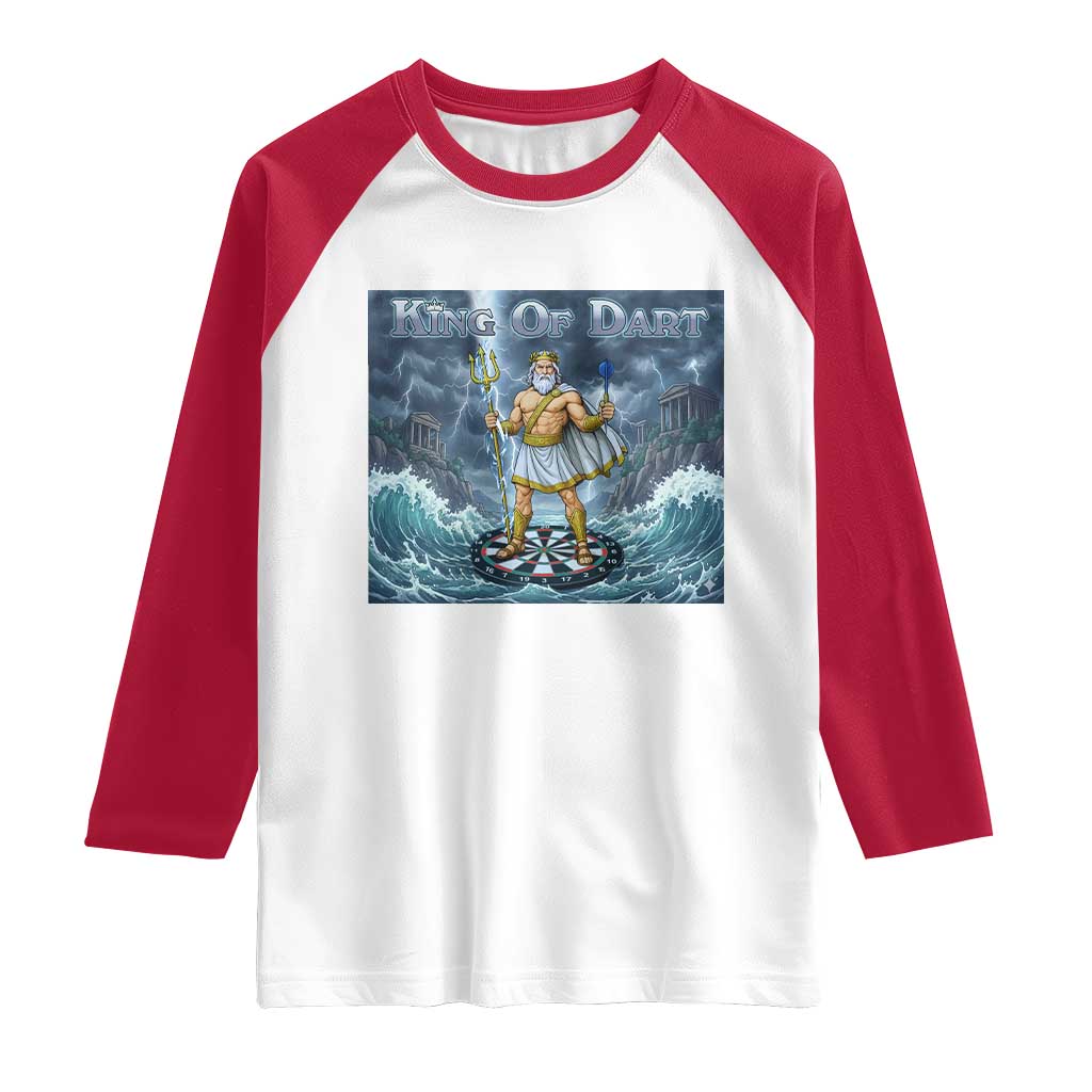 Greek Mythology Poseidon Dart Player Raglan Shirt King Of Dart Trident Thrower - Wonder Print Shop