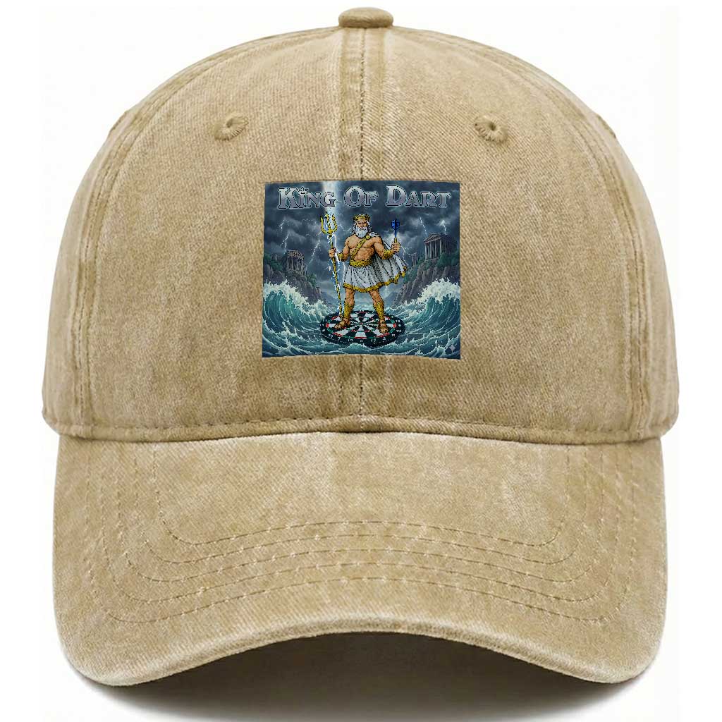 Greek Mythology Poseidon Dart Player Washed Cotton Baseball Cap King Of Dart Trident Thrower