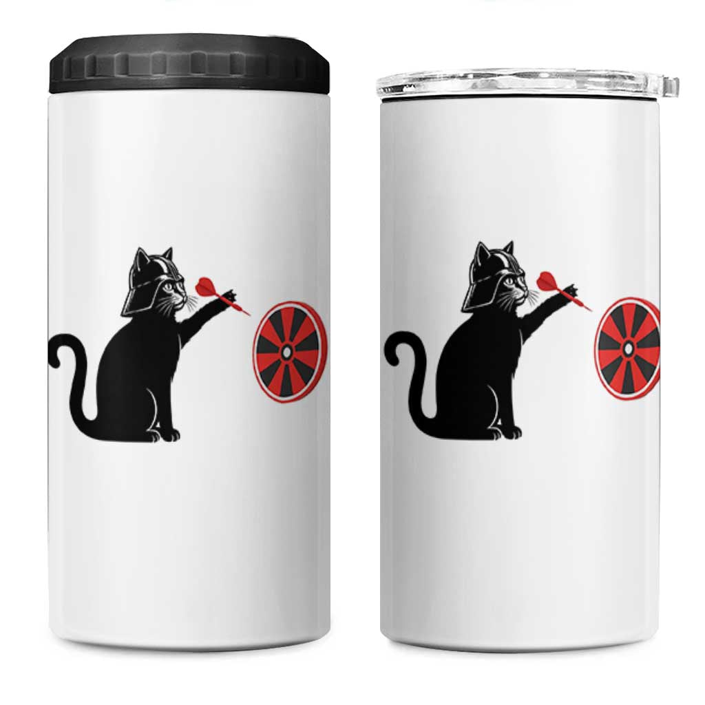 Black Cat Lord Darts Player 4 in 1 Can Cooler Tumbler Funny Space Scifi Dartist Gift - Wonder Print Shop