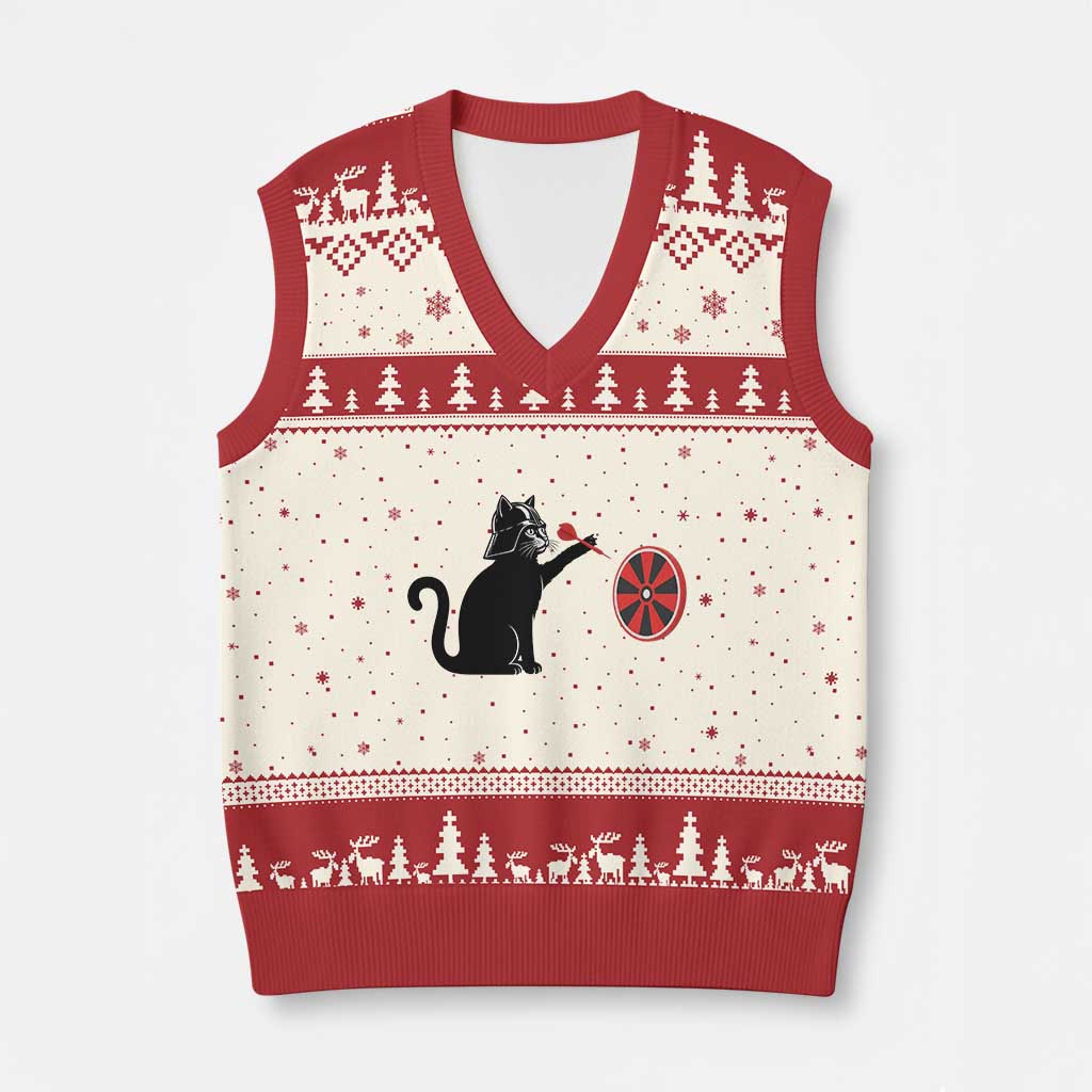 Black Cat Lord Darts Player V-Neck Knit Sweater Vest Funny Space Scifi Dartist Gift - Wonder Print Shop