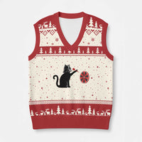 Black Cat Lord Darts Player V-Neck Knit Sweater Vest Funny Space Scifi Dartist Gift - Wonder Print Shop