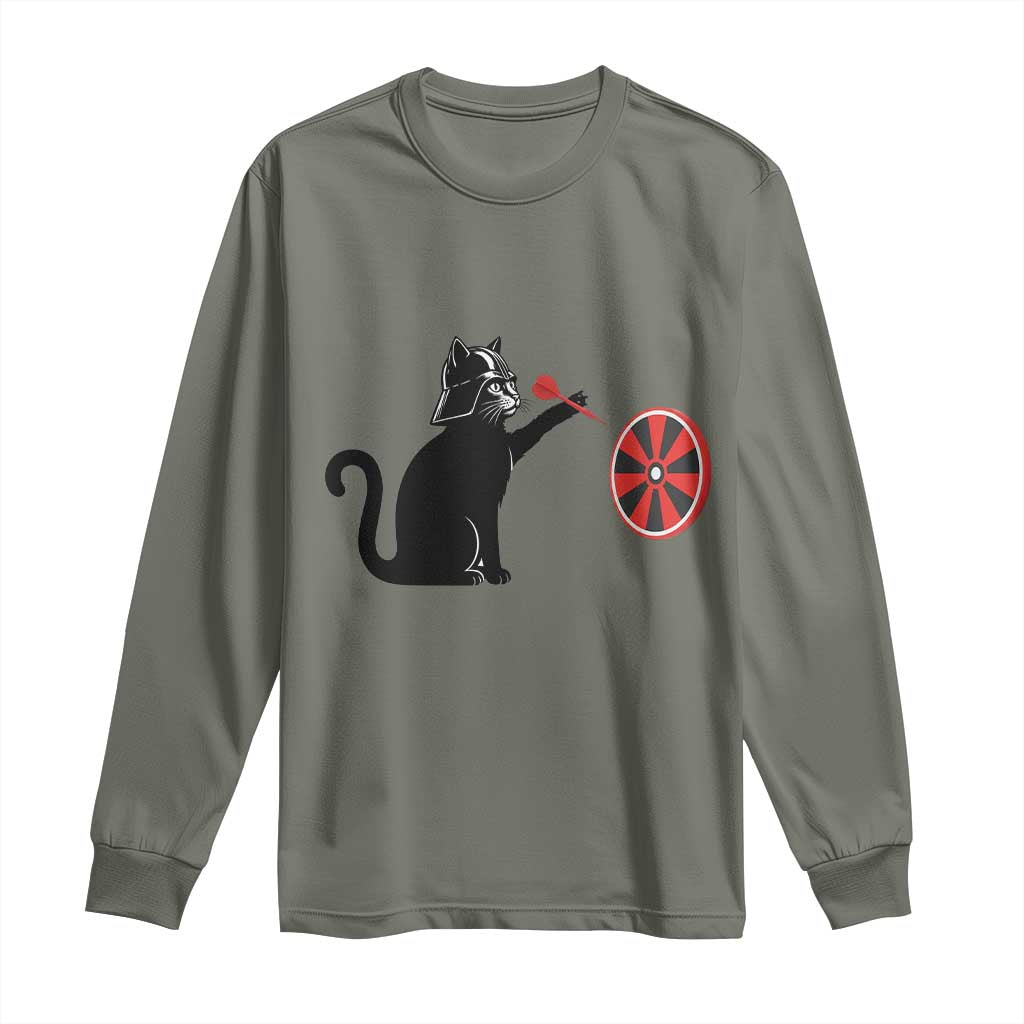 Black Cat Lord Darts Player Long Sleeve Shirt Funny Space Scifi Dartist Gift - Wonder Print Shop