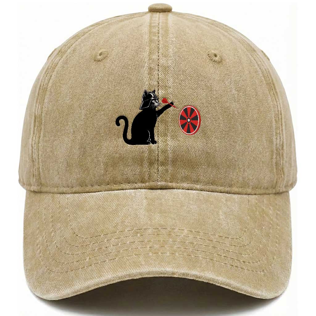 Black Cat Lord Darts Player Washed Cotton Baseball Cap Funny Space Scifi Dartist Gift