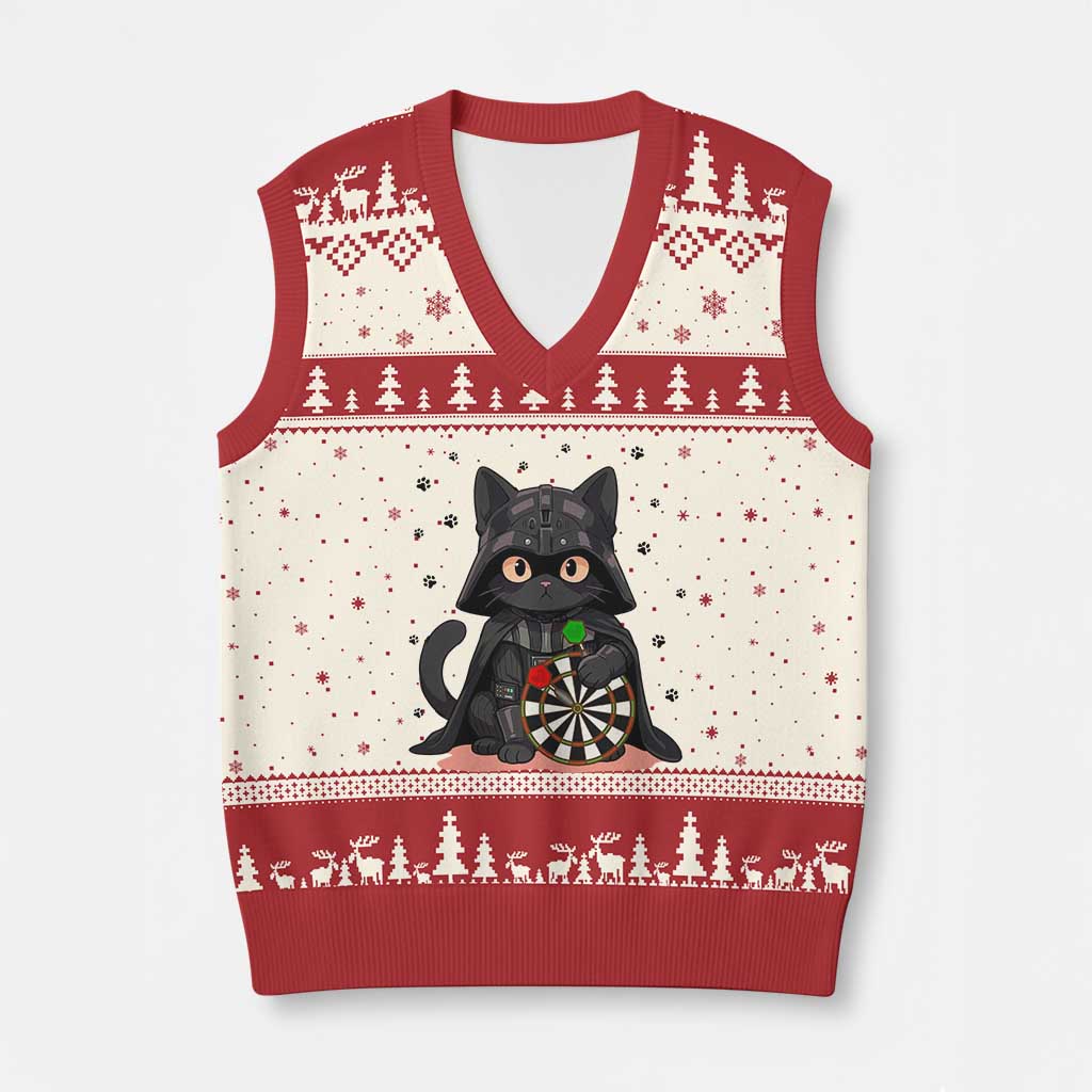 Dark Lord Cat Dartist Gift V-Neck Knit Sweater Vest Funny Sci Fi Dart Thrower Gift - Wonder Print Shop