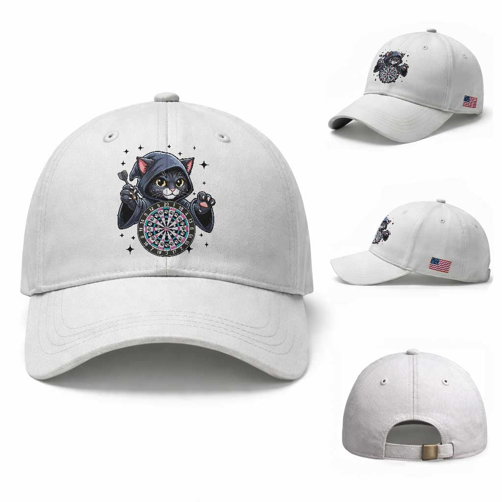 Funny Grim Reaper Cat Dart Player Baseball Cap Gothic Dartist Gift