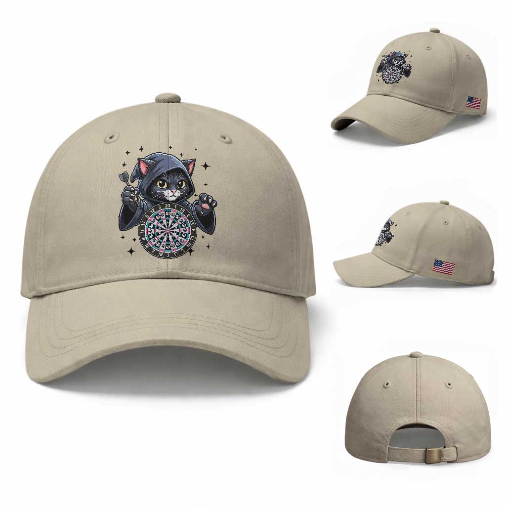 Funny Grim Reaper Cat Dart Player Baseball Cap Gothic Dartist Gift