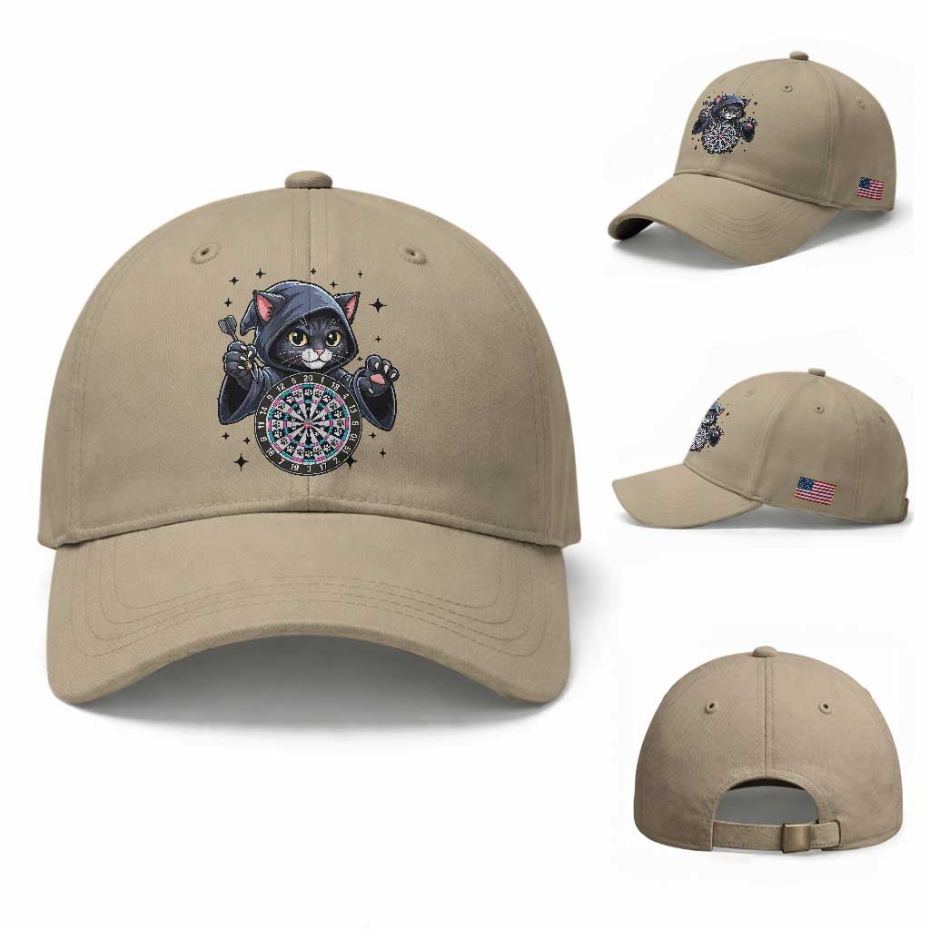 Funny Grim Reaper Cat Dart Player Baseball Cap Gothic Dartist Gift