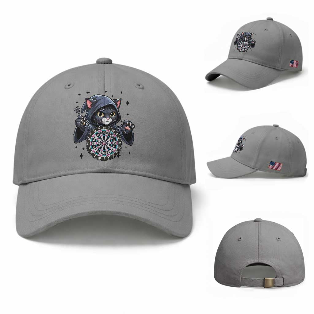 Funny Grim Reaper Cat Dart Player Baseball Cap Gothic Dartist Gift