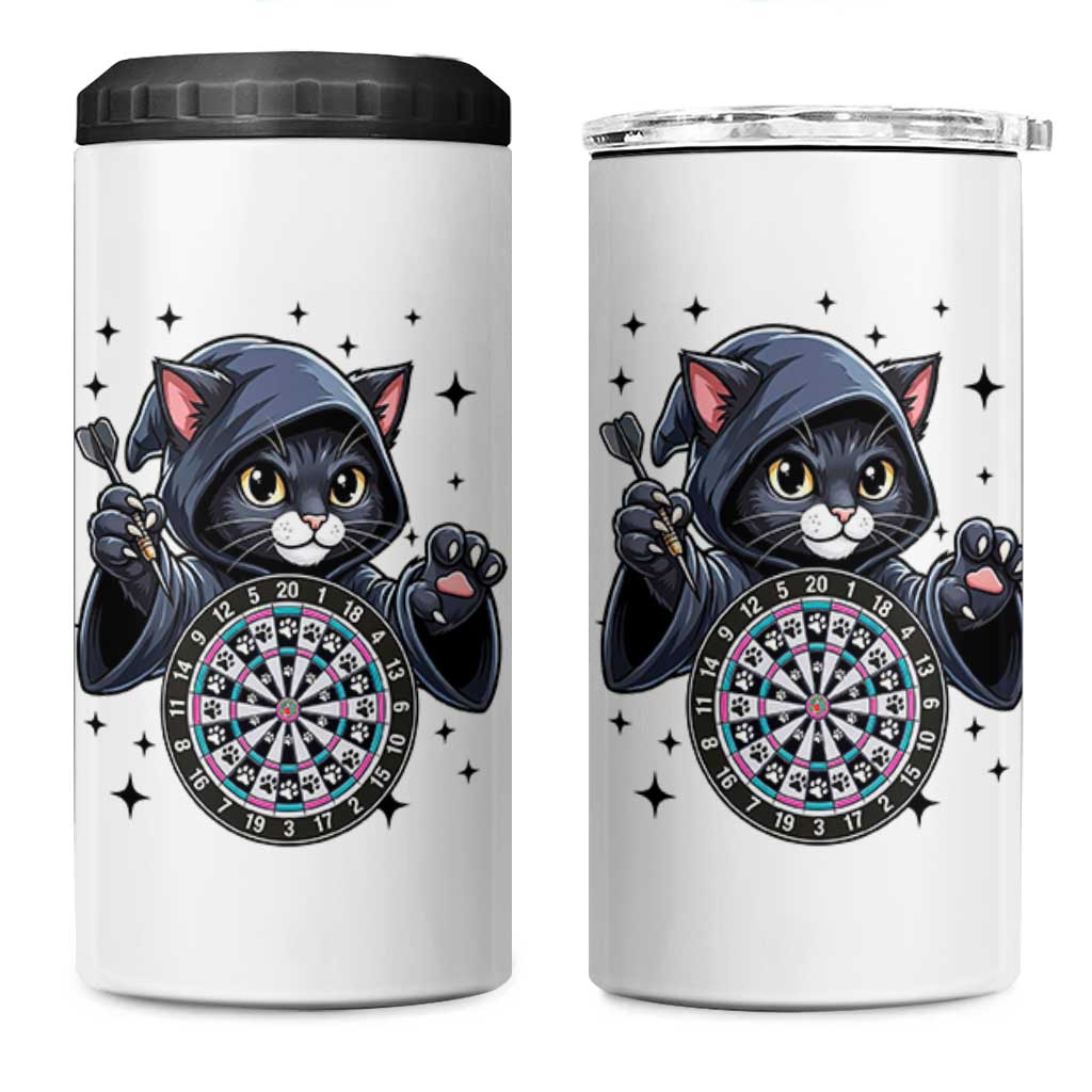 Funny Grim Reaper Cat Dart Player 4 in 1 Can Cooler Tumbler Gothic Dartist Gift - Wonder Print Shop