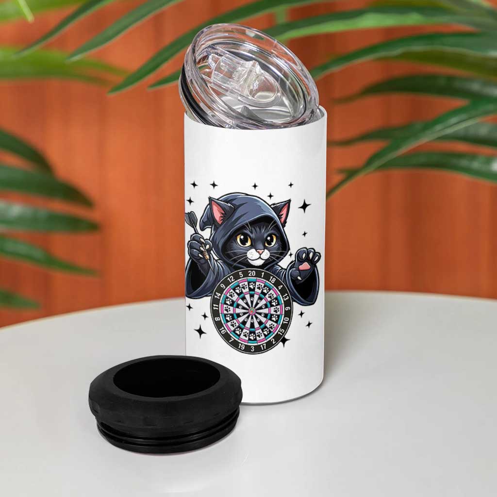 Funny Grim Reaper Cat Dart Player 4 in 1 Can Cooler Tumbler Gothic Dartist Gift - Wonder Print Shop