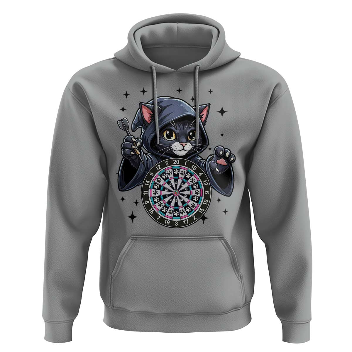Funny Grim Reaper Cat Dart Player Hoodie Gothic Dartist Gift - Wonder Print Shop