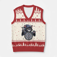 Funny Grim Reaper Cat Dart Player V-Neck Knit Sweater Vest Gothic Dartist Gift - Wonder Print Shop