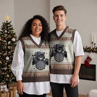 Funny Grim Reaper Cat Dart Player V-Neck Knit Sweater Vest Gothic Dartist Gift - Wonder Print Shop