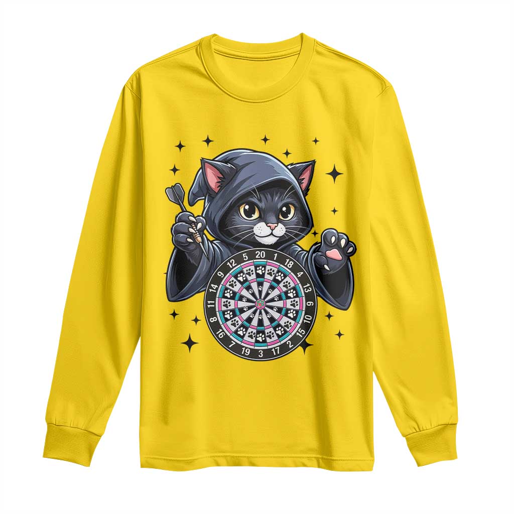 Funny Grim Reaper Cat Dart Player Long Sleeve Shirt Gothic Dartist Gift - Wonder Print Shop