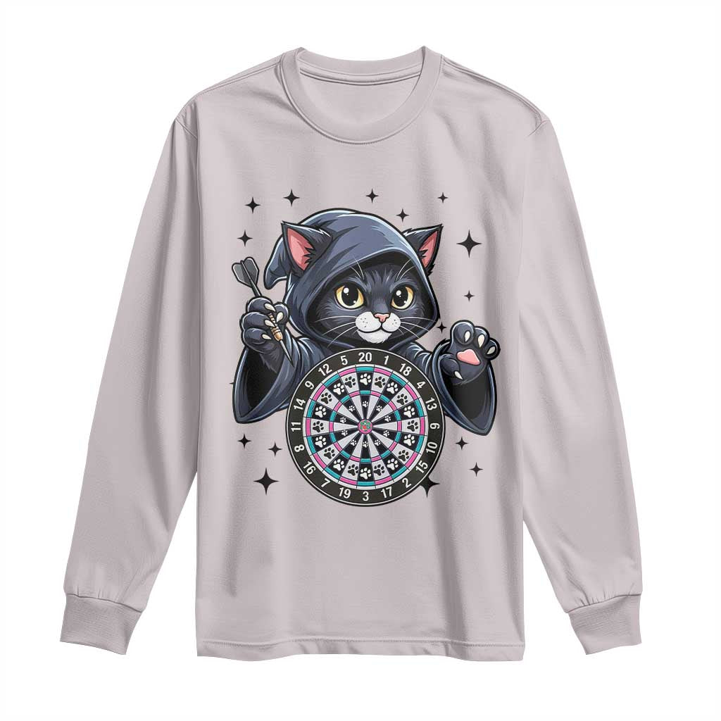 Funny Grim Reaper Cat Dart Player Long Sleeve Shirt Gothic Dartist Gift - Wonder Print Shop