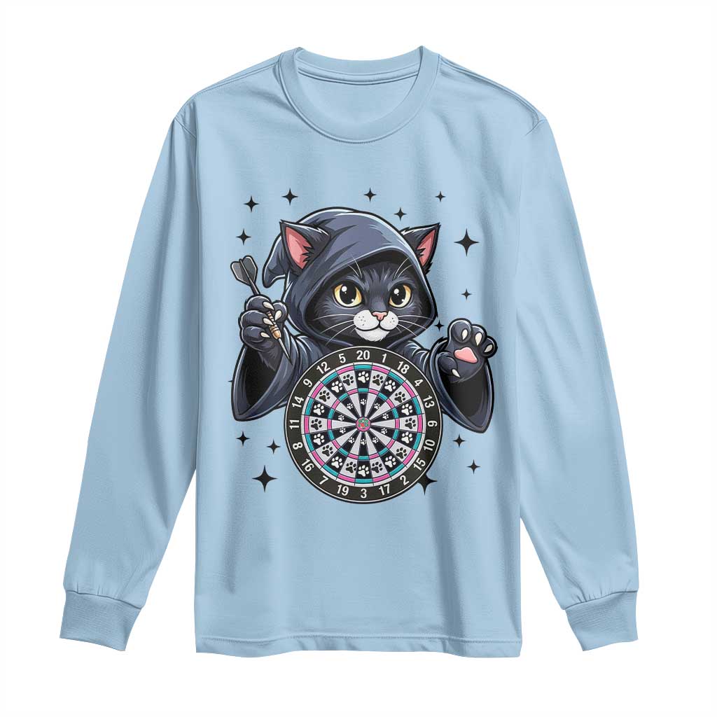 Funny Grim Reaper Cat Dart Player Long Sleeve Shirt Gothic Dartist Gift - Wonder Print Shop