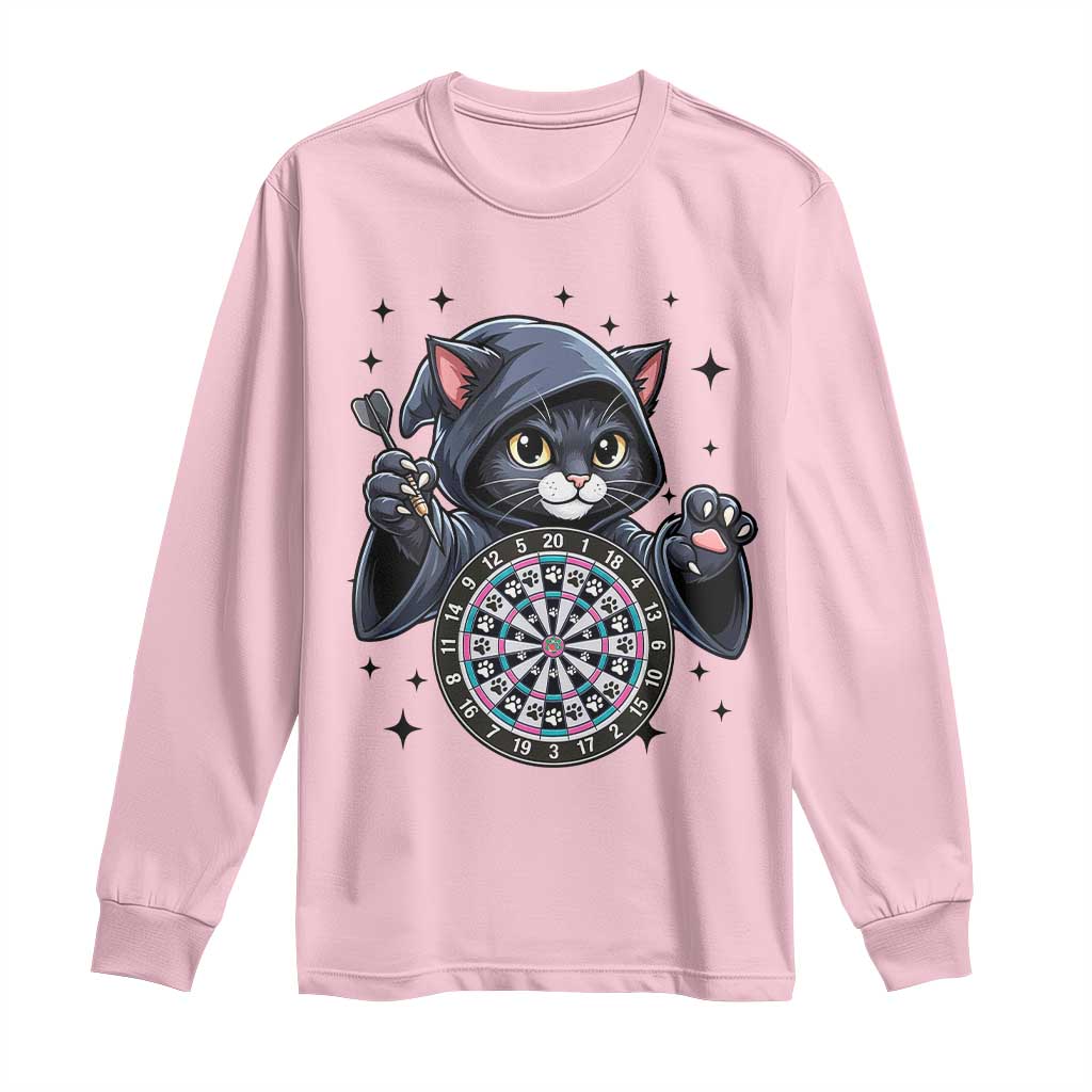 Funny Grim Reaper Cat Dart Player Long Sleeve Shirt Gothic Dartist Gift - Wonder Print Shop
