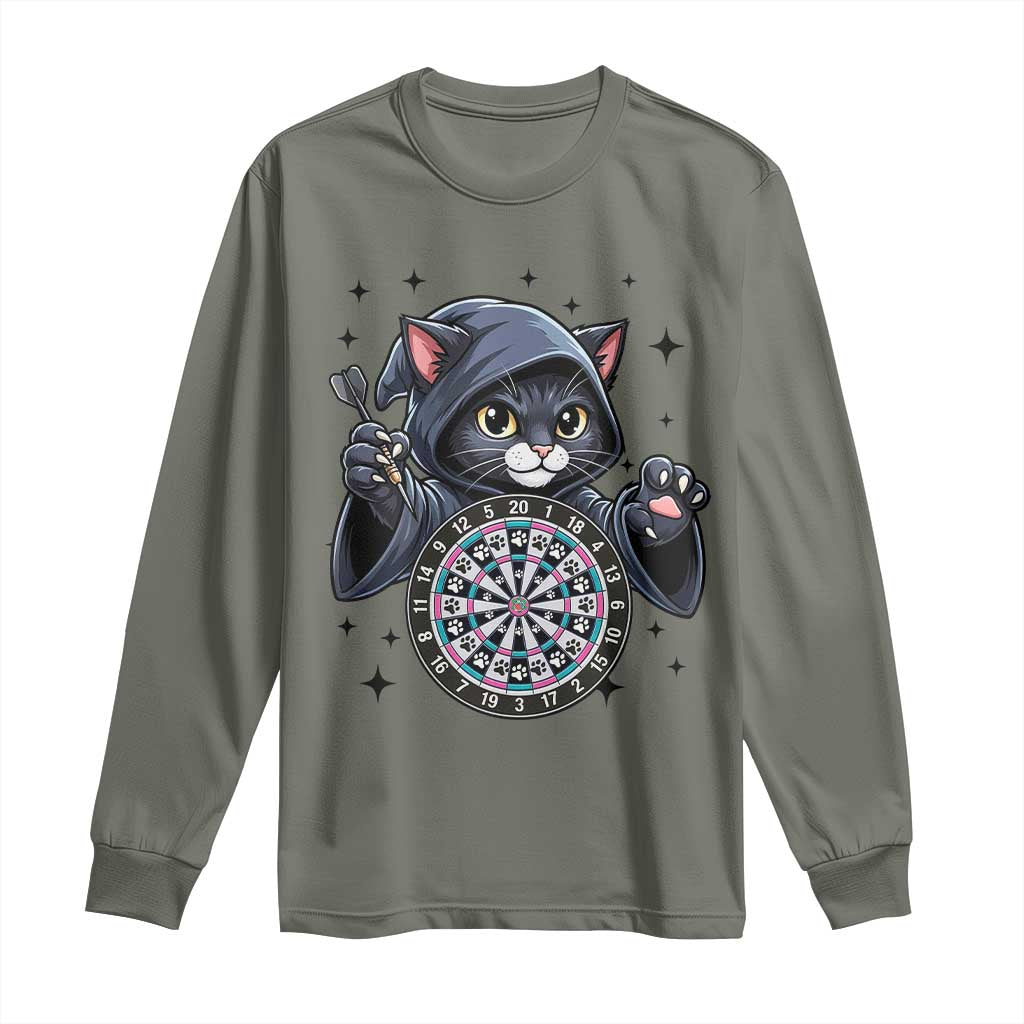 Funny Grim Reaper Cat Dart Player Long Sleeve Shirt Gothic Dartist Gift - Wonder Print Shop