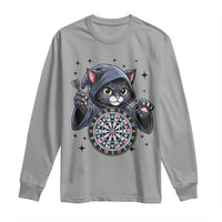 Funny Grim Reaper Cat Dart Player Long Sleeve Shirt Gothic Dartist Gift - Wonder Print Shop