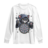 Funny Grim Reaper Cat Dart Player Long Sleeve Shirt Gothic Dartist Gift - Wonder Print Shop