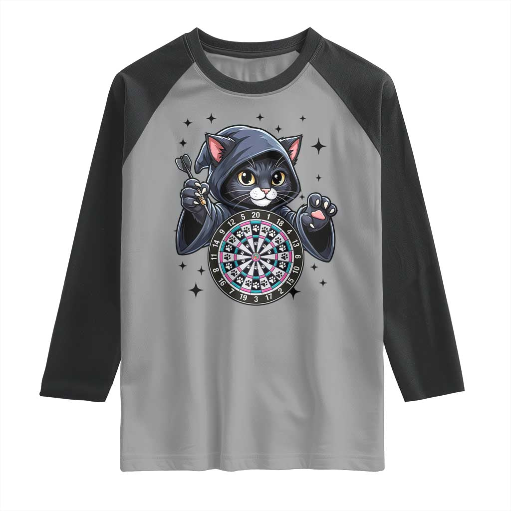 Funny Grim Reaper Cat Dart Player Raglan Shirt Gothic Dartist Gift - Wonder Print Shop