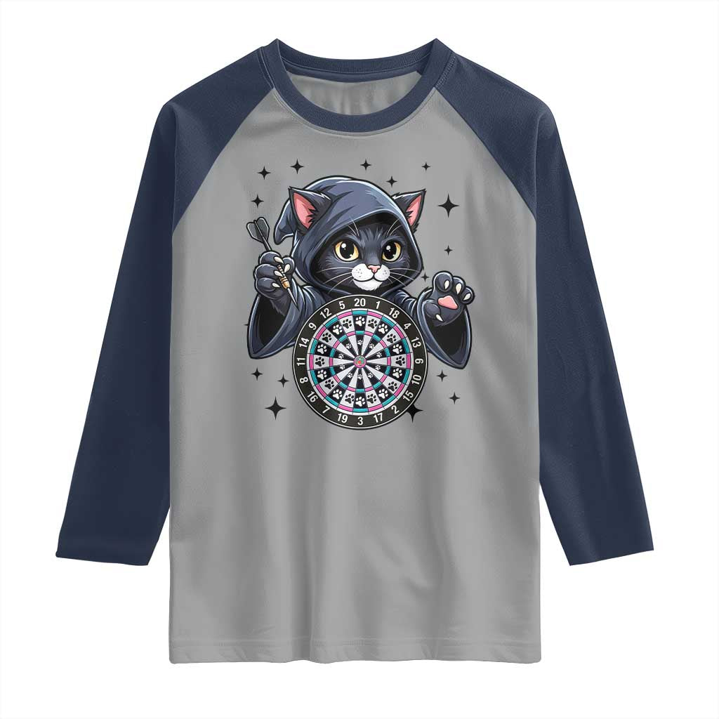 Funny Grim Reaper Cat Dart Player Raglan Shirt Gothic Dartist Gift - Wonder Print Shop