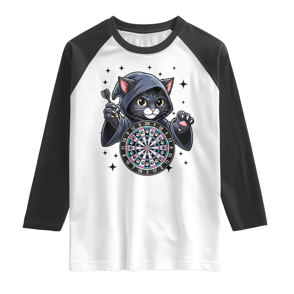 Funny Grim Reaper Cat Dart Player Raglan Shirt Gothic Dartist Gift - Wonder Print Shop