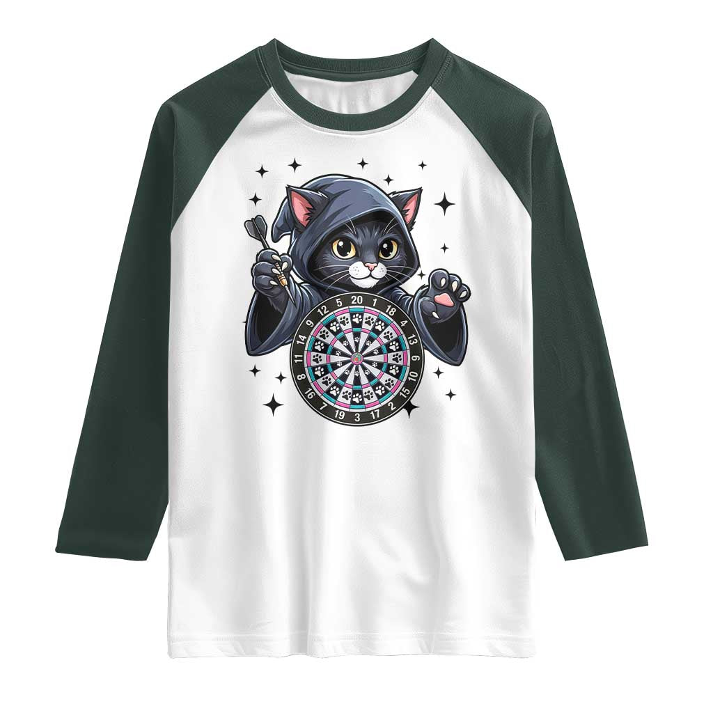Funny Grim Reaper Cat Dart Player Raglan Shirt Gothic Dartist Gift - Wonder Print Shop