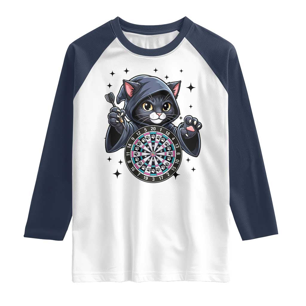 Funny Grim Reaper Cat Dart Player Raglan Shirt Gothic Dartist Gift - Wonder Print Shop