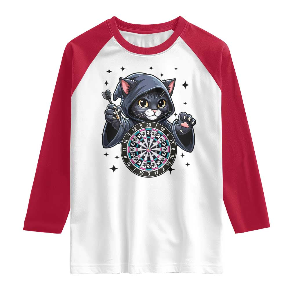 Funny Grim Reaper Cat Dart Player Raglan Shirt Gothic Dartist Gift - Wonder Print Shop