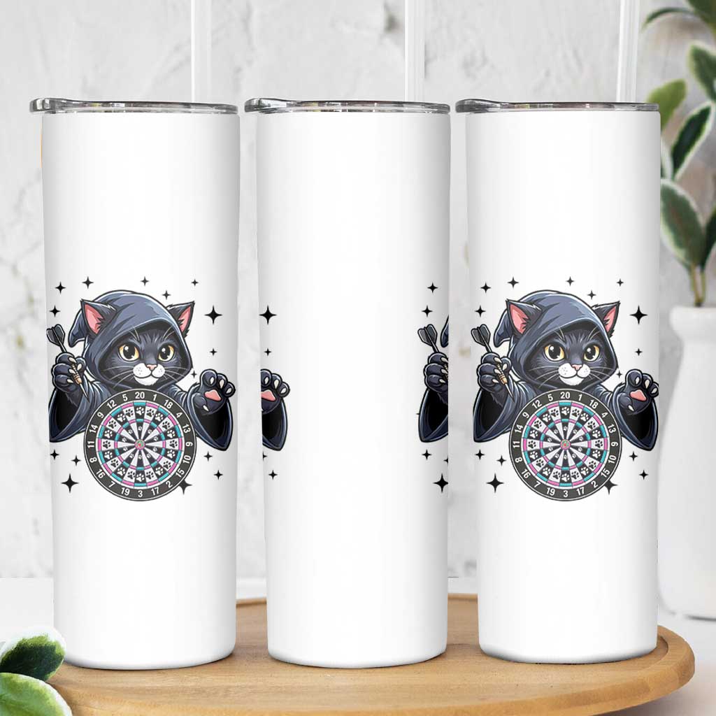 Funny Grim Reaper Cat Dart Player Skinny Tumbler Gothic Dartist Gift - Wonder Print Shop