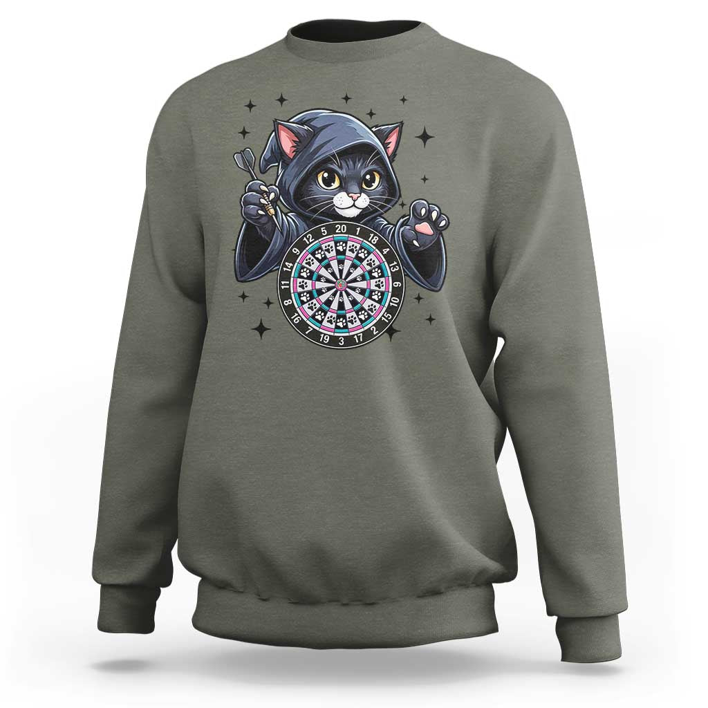 Funny Grim Reaper Cat Dart Player Sweatshirt Gothic Dartist Gift - Wonder Print Shop